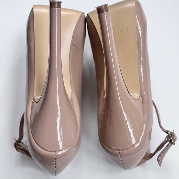 Brian Atwood Tan Patent Leather Ankle Strap Platform High Heels Size 37 US 7 - Picture 6 of 10